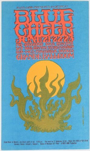 1968 G/G-680621 Blue Cheer MC5 Psychedelic Stooges Grande Ballroom Detroit Postcard Near Mint 87