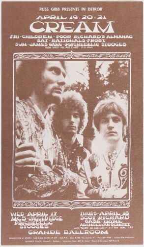 1968 G/G-680607 Cream MC5 James Gang Grande Ballroom Detroit Postcard Near Mint 87