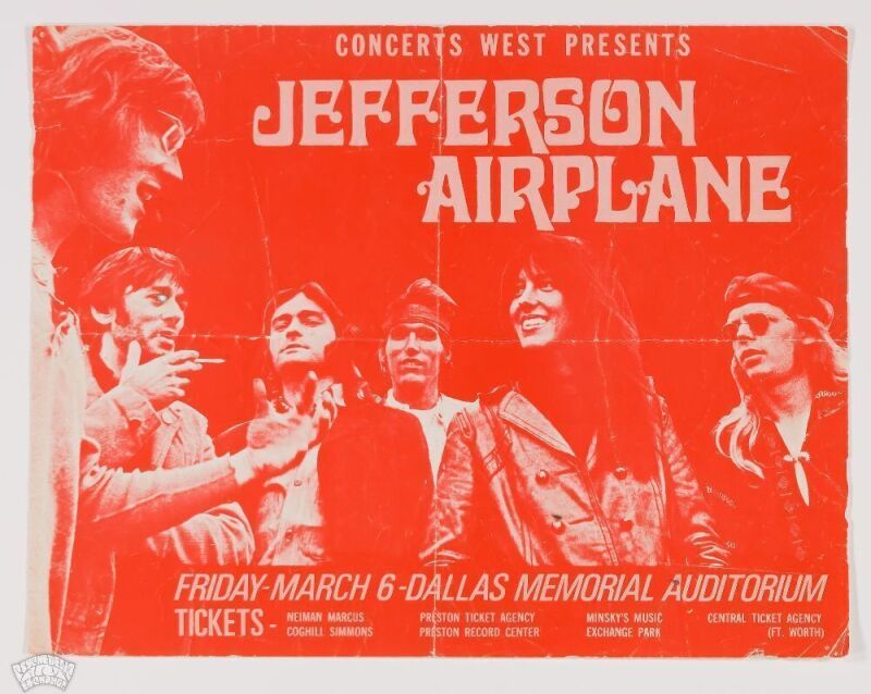 1970 Jefferson Airplane Dallas Memorial Auditorium Flyer Extra Fine 69