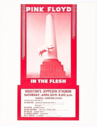 1977 Pink Floyd Jeppesen Stadium Houston Flyer Near Mint 87