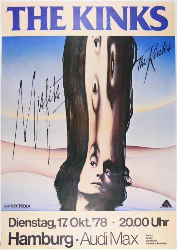 1978 The Kinks Audi Max Hamburg Germany Poster Excellent 77