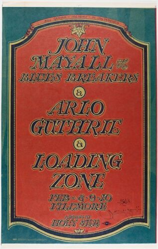 1968 BG-106 John Mayall & The Blues Breakers Arlo Guthrie Fillmore Auditorium Uncut Proof Signed Mouse Poster Excellent 79