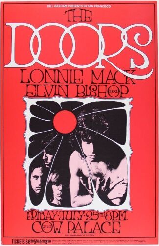 1969 BG-186 The Doors Cow Palace Rare First Printing Poster Near Mint 83