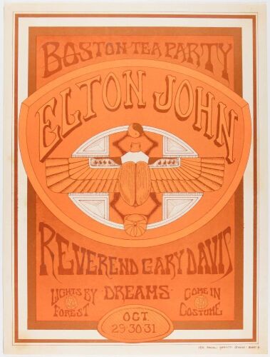 1970 Elton John Reverend Gary Davis The Boston Tea Party Poster Excellent 79