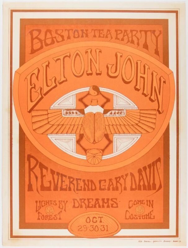 1970 Elton John Reverend Gary Davis The Boston Tea Party Poster Excellent 79