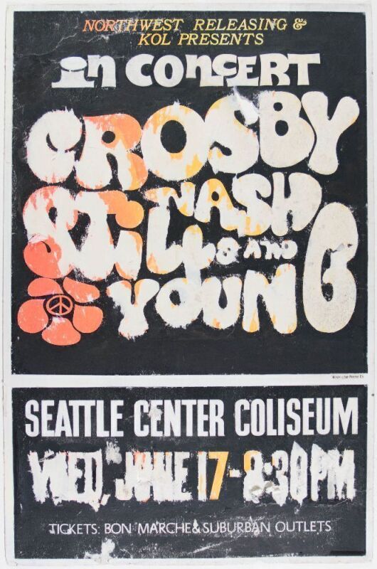 1970 Crosby Stills Nash & Young Seattle Center Coliseum Poster Fine 59