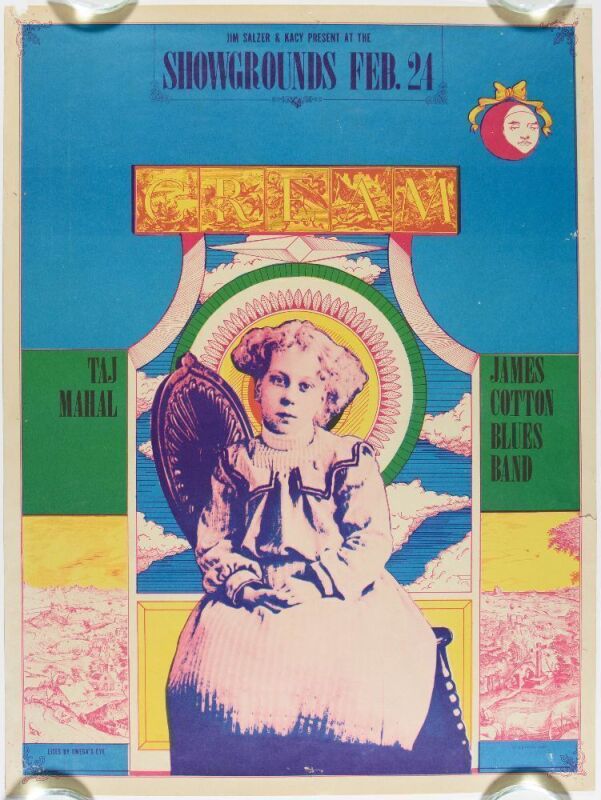 1968 Cream Taj Mahal James Cotton Earl Warren Fairgrounds Santa Barbara Poster Extra Fine 65