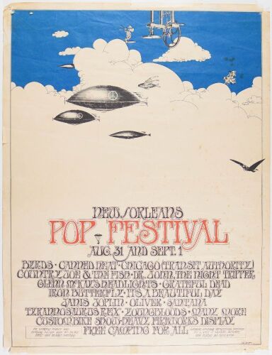 1969 Grateful Dead Janis Joplin The Byrds The New Orleans Pop Festival Poster Extra Fine 63