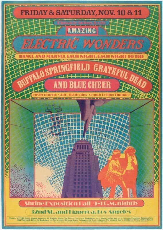 1967 AOR-3.74 Grateful Dead Buffalo Springfield Blue Cheer Shrine Exposition Hall Poster Excellent 77