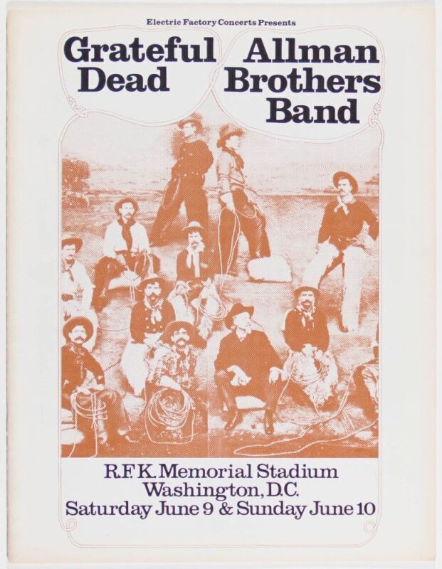 1973 Grateful Dead Allman Brothers Band RFK Stadium Program Near Mint 83