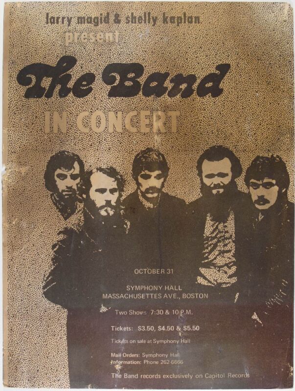 1969 The Band's FIRST TOUR Symphony Hall Boston Cardboard Poster Extra Fine 63