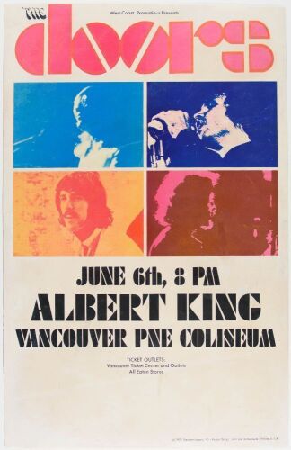 1970 The Doors Albert King PNE Coliseum Vancouver Poster Extra Fine 65 Restored