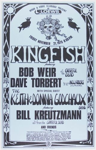 1975 Kingfish Bob Weir Keith & Donna Godchaux Loews Theater Syracuse Poster Excellent 79