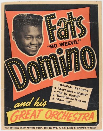 1950s Fats Domino and His Orchestra Tour Blank Cardboard Poster Excellent 71
