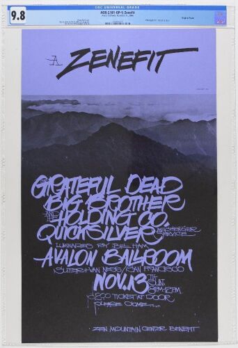 1966 AOR-2.181 Grateful Dead Big Brother Quicksilver Avalon Ballroom Zenefit Poster CGC 9.8