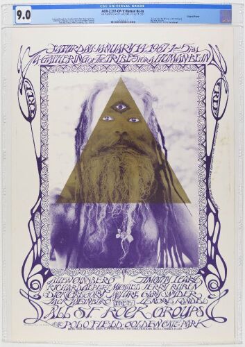 1967 AOR-2.217 Grateful Dead Timothy Leary The Human Be In Golden Gate Park Poster CGC 9.0