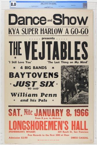 1966 AOR-2.197 The Vejtables Longshoreman's Hall Cardboard Poster CGC 8.0