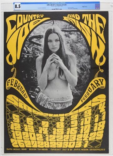 1967 AOR-2.280 Country Joe & The Fish Advertising February Calendar Poster CGC 8.5