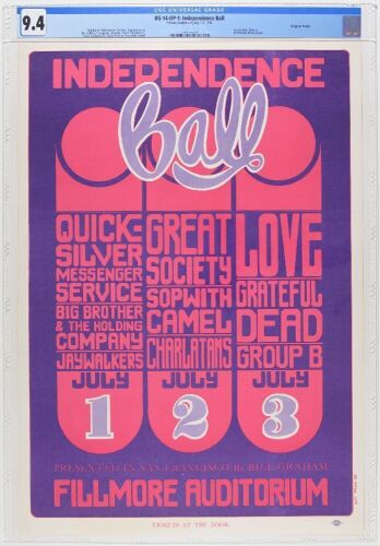 1966 BG-14 Grateful Dead Independence Ball Fillmore Auditorium Poster CGC 9.4