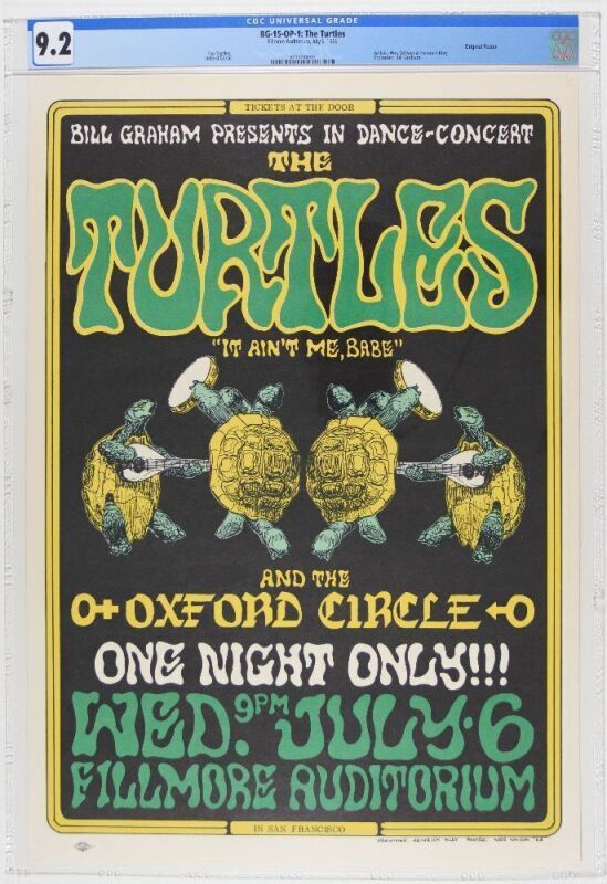 1966 BG-15 The Turtles Fillmore Auditorium Poster CGC 9.2