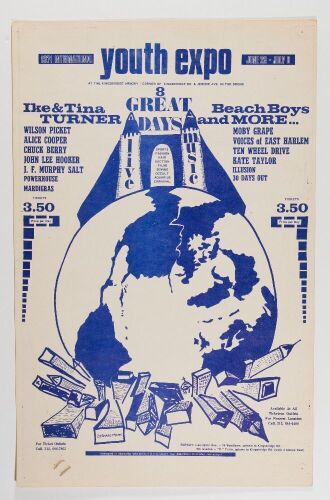 1971 Beach Boys Chuck Berry Ike & Tina Turner Youth Expo Kingsbridge Armory New York Poster Excellent 75