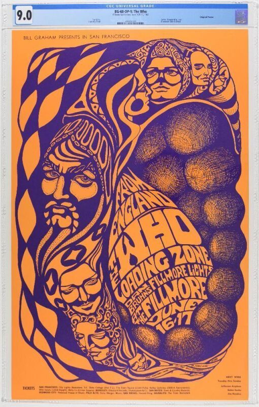 1967 BG-68 The Who The Loading Zone Fillmore Auditorium Poster CGC 9.0