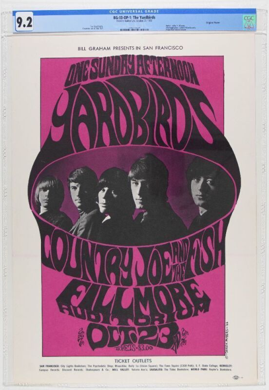 1966 BG-33 The Yardbirds Fillmore Auditorium Poster CGC 9.2