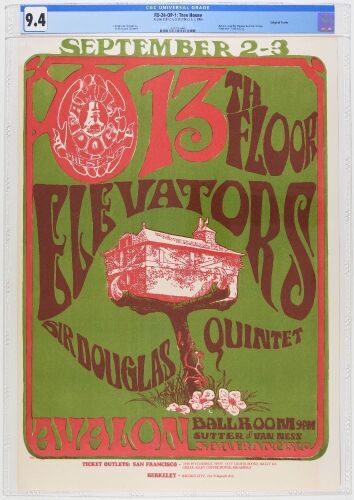1966 FD-24 The 13th Floor Elevators Sir Douglas Quintet Avalon Ballroom Poster CGC 9.4