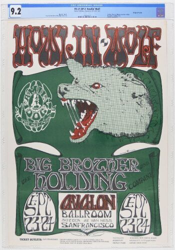 1966 FD-27 Howlin' Wolf Big Brother Avalon Ballroom Poster CGC 9.2