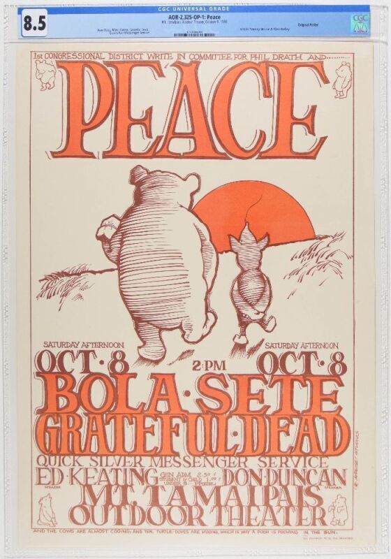 1966 AOR-2.327 Grateful Dead Bola Sete Mt Tamalpais Outdoor Theater Poster CGC 8.5