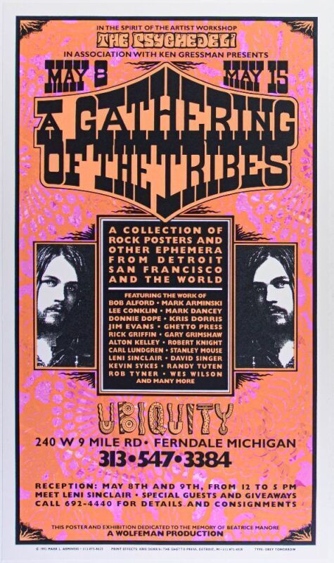 1993 Mark Arminski A Gathering of the Tribes Poster Show Ubiquity Ferndale Michigan Poster Mint 91