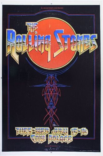 1975 AOR-4.41 Rolling Stones Cow Palace Artist Proof Signed Kelley Mouse Tuten Crazy Arab Poster Near Mint 87