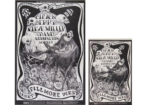 1968 BG-135 Chuck Berry Steve Miller Band Fillmore West Signed Conklin Poster & Postcard Mint 91