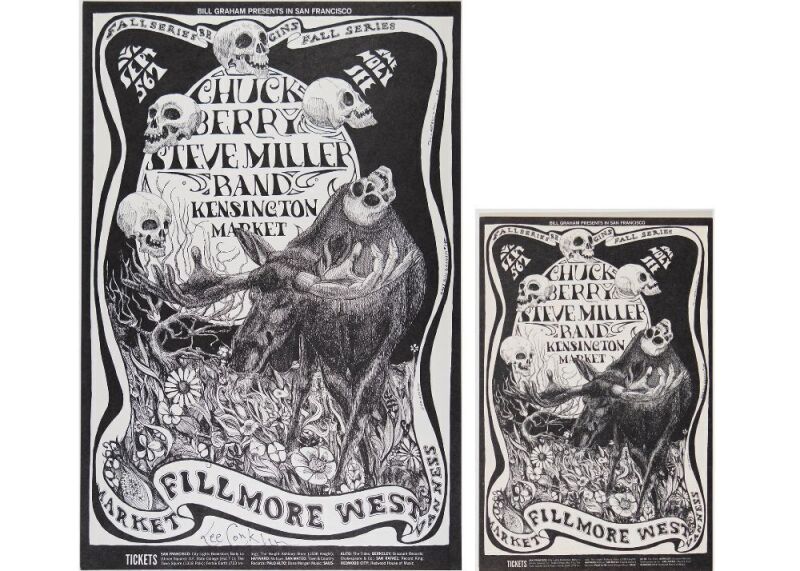 1968 BG-135 Chuck Berry Steve Miller Band Fillmore West Signed Conklin Poster & Postcard Mint 91