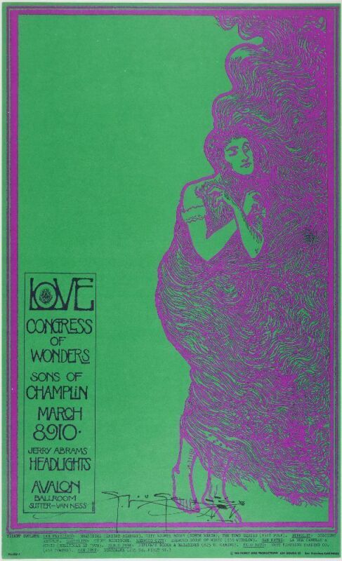 1968 FD-109 Love Congress of Wonders Sons of Champlin Avalon Ballroom Signed Mouse Poster Mint 91