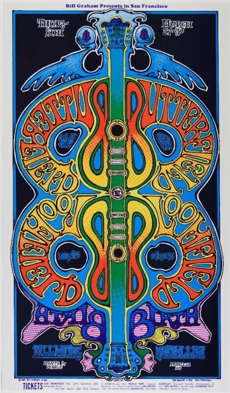 1969 BG-166 Butterfield Blues Band Fillmore West Poster Mint 91