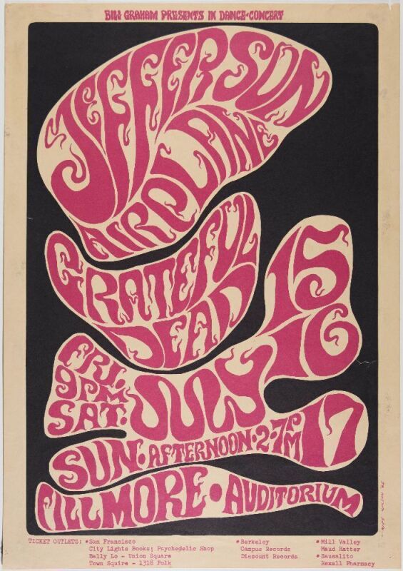 1966 BG-17 Grateful Dead Jefferson Airplane Fillmore Auditorium Poster Extra Fine 65