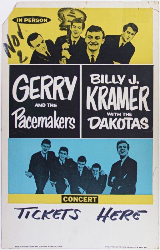 1964 Gerry and the Pacemakers Kleinhans Music Hall Cardboard Poster Extra Fine 61