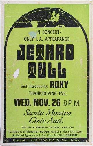 1969 Jethro Tull Santa Monica Civic Auditorium Cardboard Poster Extra Fine 61