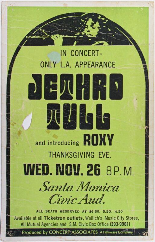 1969 Jethro Tull Santa Monica Civic Auditorium Cardboard Poster Extra Fine 61