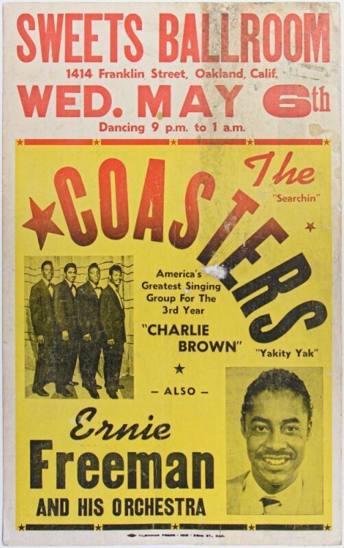 1959 The Coasters Sweets Ballroom Oakland Cardboard Poster Extra Fine 63