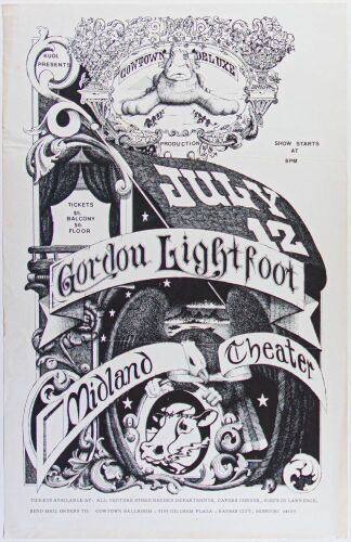 1974 Gordon Lightfoot Midland Theatre Kansas City Poster Extra Fine 63