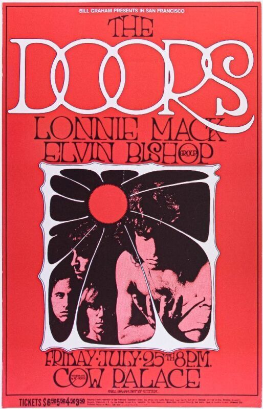 1969 BG-186 The Doors Cow Palace RP2 Poster Excellent 77