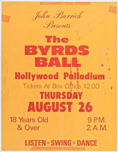 1965 The Byrds Hollywood Palladium Los Angeles Flyer Extra Fine 63