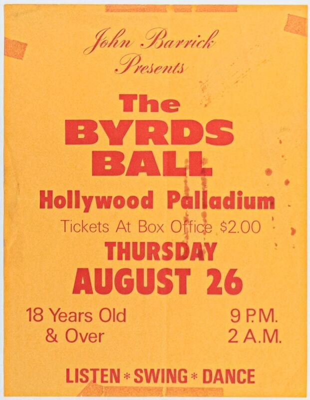 1965 The Byrds Hollywood Palladium Los Angeles Flyer Extra Fine 63