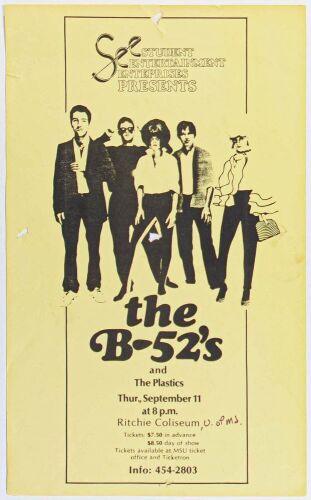 1980 The B-52s The Plastics Ritchie Coliseum UM College Park Poster Extra Fine 61