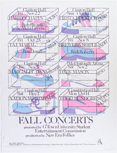 1974 Todd Rundgren's Utopia Taj Mahal Dave Mason Georgetown University Washington DC Poster Extra Fine 69