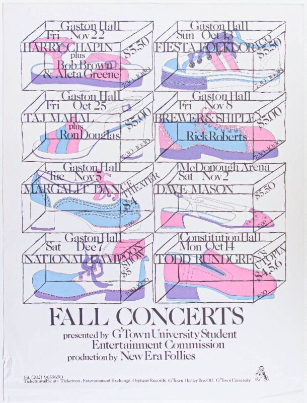 1974 Todd Rundgren's Utopia Taj Mahal Dave Mason Georgetown University Washington DC Poster Extra Fine 69