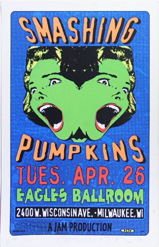 1994 Smashing Pumpkins Eagles Ballroom Milwaukee AP Signed TAZ Poster Near Mint 83