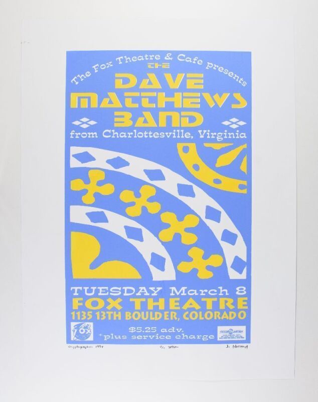 1994 Dave Matthews Band Fox Theatre Boulder LE Signed Holland Poster Near Mint 85